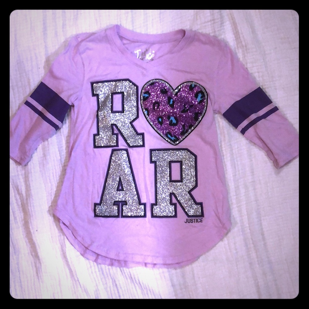 Justice Purple Glitter Shirt 3/4 Length Size 5